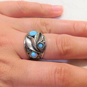 925 Unique Sliver Leaf Scroll Australian Opal Ring